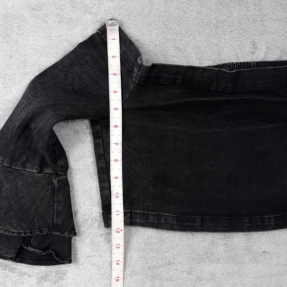 Zara Woman Black Denim Bell Sleeve Crop Top S - Picture 6 of 9